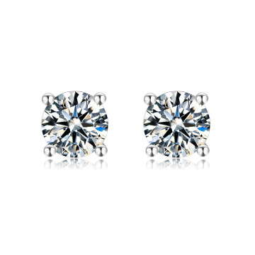 Simplest Style Luxury  925 Sterling Silver Moissanite Women Engagement Four Prongs Single Diamond Wedding Party Stud Earrings